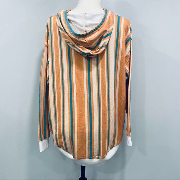 CRAZY TRAIN M Orange Teal Striped Hoodie Casual Western Boho Southwestern 70s - Picture 2 of 16